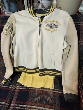 Harley-Davidson Cream and Yellow Women's Jean-Style Varsity Jacket